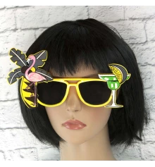 Очки Гавайские Фламинго Коктейль (желтые) купить в интернет магазине подарков ПраздникШоп