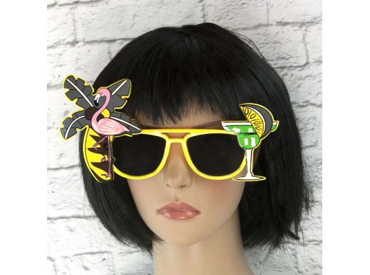 Очки Гавайские Фламинго Коктейль (желтые) купить в интернет магазине подарков ПраздникШоп