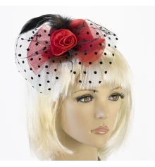 Шляпка Гламур маленькая с розой (красная) купить в интернет магазине подарков ПраздникШоп