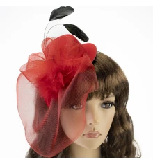 Шляпка Гламур с бутоньеркой и вуалью (красная) купить в интернет магазине подарков ПраздникШоп