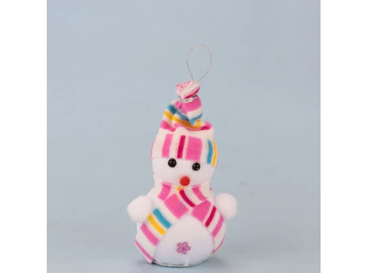 Декор новогодний Снеговик 14см в шапочке розовой купить в интернет магазине подарков ПраздникШоп