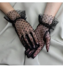 Перчатки кружевные в горошек 28см (черные) купить в интернет магазине подарков ПраздникШоп