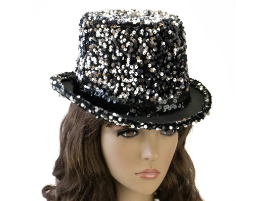 Карнавальная шляпа Блеск ретро с пайетками (серебряная) купить в интернет магазине подарков ПраздникШоп