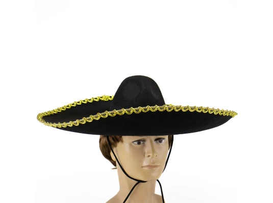 Шляпа Сомбреро Мариачи (черная с золотом) купить в интернет магазине подарков ПраздникШоп
