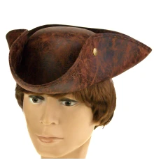 Шляпа Пирата треуголка с заклепками (коричневая  кожаная) купить в интернет магазине подарков ПраздникШоп