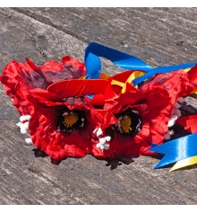 Украинский веночек с лентами на ободке Рута с большими маками 3264 купить в интернет магазине подарков ПраздникШоп