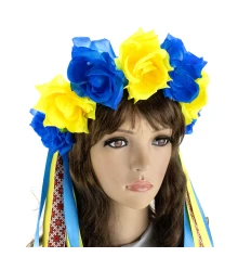 Украинский веночек с лентами на ободке Власта 13448 (желтый с синим) купить в интернет магазине подарков ПраздникШоп