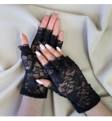 Перчатки кружевные с открытыми пальцами 20см (черные) купить в интернет магазине подарков ПраздникШоп