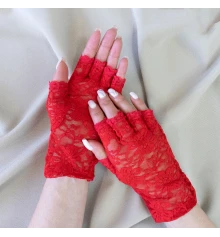 Перчатки кружевные с открытыми пальцами 20см (красные) купить в интернет магазине подарков ПраздникШоп