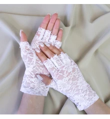 Перчатки кружевные с открытыми пальцами 20см (белые) купить в интернет магазине подарков ПраздникШоп