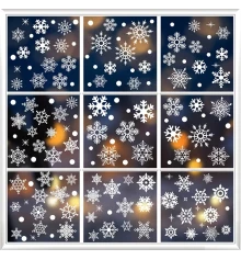 Интерьерная наклейка NG Снежинки микс белые JD2301 (9 листов А4 155 шт) купить в интернет магазине подарков ПраздникШоп