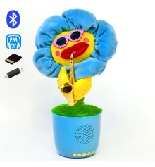 Интерактивная игрушка танцующий Цветок, блютуз колонка с FM радио (голубая) купить в интернет магазине подарков ПраздникШоп
