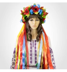 Украинский веночек объемный с лентами на голову Василина 13705 купить в интернет магазине подарков ПраздникШоп