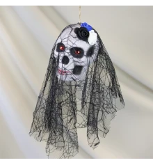 Декор подвесной череп Дева в мантилье 13812 (черный) купить в интернет магазине подарков ПраздникШоп