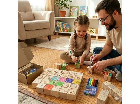 Кубики-раскраски деревянные «Живая Азбука» (4×4 см) купить в интернет магазине подарков ПраздникШоп