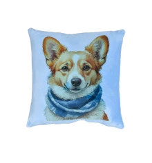 Подушка плюшевая Корги в Шарфе размер 35*35 см голубая (61377) купить в интернет магазине подарков ПраздникШоп