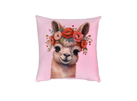 Подушка плюшевая Лама-Красавица размер 35*35 см розовая (61375) купить в интернет магазине подарков ПраздникШоп