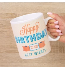 Кружка Гигант С Днем Рождения - Happy birthday best wishes (кремовая) купить в интернет магазине подарков ПраздникШоп