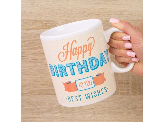 Кружка Гигант С Днем Рождения - Happy birthday best wishes (кремовая) купить в интернет магазине подарков ПраздникШоп