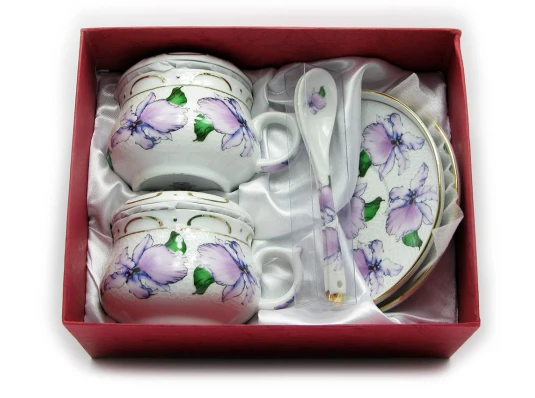 Сервиз фарфор (190мл) (2GBC-A1093SP) 2чашки+2блюдца+2ложки «Цветы на белом фоне» (h-6 см купить в интернет магазине подарков ПраздникШоп