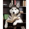 Алмазная мозаика ПРЕМИУМ Хаски с книгой размером 30х40 см (HEG85020)
