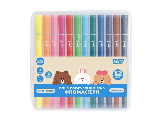Маркеры двусторонние Yes Line Friends 12 цветов купить в интернет магазине подарков ПраздникШоп