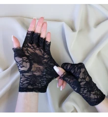Перчатки кружевные с открытыми пальцами 20см (черные) купить в интернет магазине подарков ПраздникШоп
