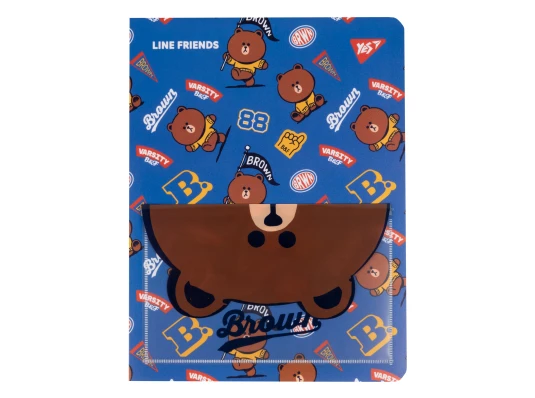 Папка на 20 файлов YES Line Friends Brown А4 с карманом купить в интернет магазине подарков ПраздникШоп
