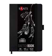 Скетчбук SANTI для графики с черной бумагой 15x21см 56 л. твердая обложка PU 145г/м2 купить в интернет магазине подарков ПраздникШоп