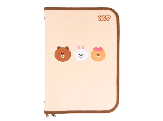 Папка факультативная пластиковаяYes Line Friends A4 на молнии с карманом купить в интернет магазине подарков ПраздникШоп