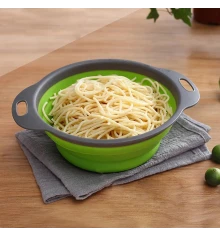 Дуршлаг силиконовый складной с ручками круглый зеленый (240×195×130 мм) купить в интернет магазине подарков ПраздникШоп