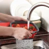 Друшляк силіконовий складаний з ручками прямокутний червоний (23.5×18.5×7 см)