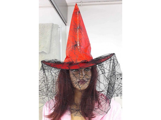 Шляпа ведьмы с вуалью (красная) купить в интернет магазине подарков ПраздникШоп