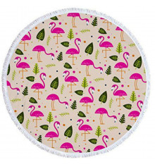 Пляжный коврик "Фламинго и листья" купить в интернет магазине подарков ПраздникШоп