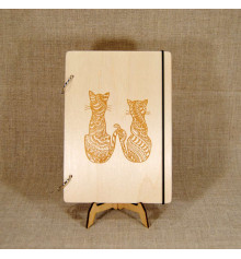 Блокнот с деревянной обложкой "Коты" купить в интернет магазине подарков ПраздникШоп