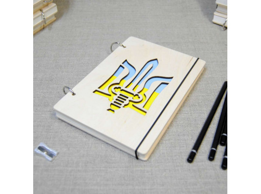 Блокнот с деревянной обложкой "Герб Украины" купить в интернет магазине подарков ПраздникШоп
