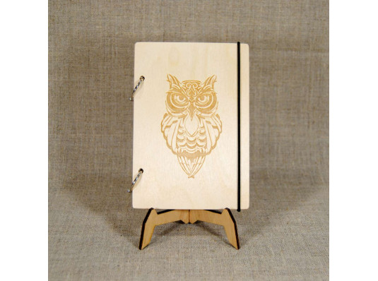 Блокнот з дерев'яною обкладинкою "Сова" купить в интернет магазине подарков ПраздникШоп