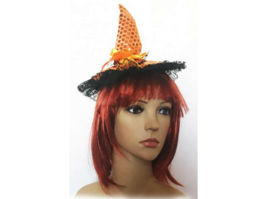 Шляпка Ведьмочки на обруче с кружевом (оранжевая) купить в интернет магазине подарков ПраздникШоп