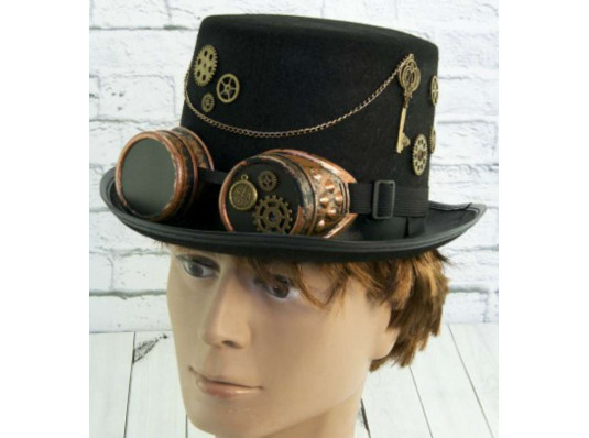 Шляпа "Стимпанк", цилиндр с гогглами купить в интернет магазине подарков ПраздникШоп