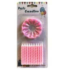 Свічки для торта (24 свічок + 12 підставок), рожеві купить в интернет магазине подарков ПраздникШоп
