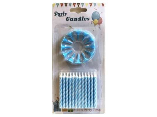 Свечи для торта (24 свечей+12 подставок), голубые купить в интернет магазине подарков ПраздникШоп