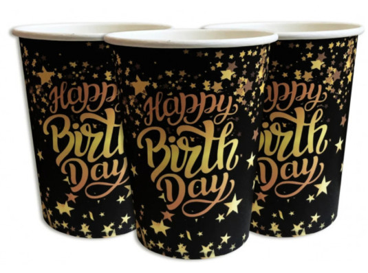 Паперові склянки Happy Birthday чорні (уп.10шт.) купить в интернет магазине подарков ПраздникШоп