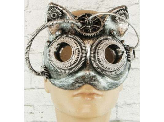Вінтажна маска стимпанк Кішка (срібло) купить в интернет магазине подарков ПраздникШоп