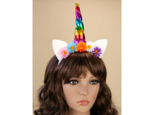 Обруч карнавальный Единорог с ромашками цветными (радужный) купить в интернет магазине подарков ПраздникШоп