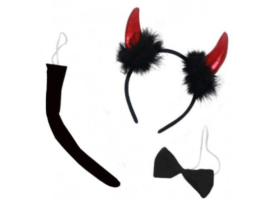 Набор Чертенок с пухом (ушки, хвост, галстук-бабочка) купить в интернет магазине подарков ПраздникШоп