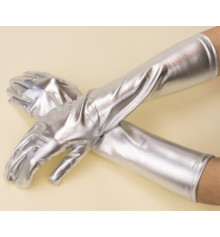 Перчатки длинные серебро стрейч с блеском купить в интернет магазине подарков ПраздникШоп