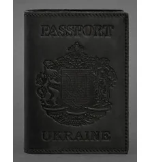 Шкіряна обкладинка для паспорта з українським гербом чорна купить в интернет магазине подарков ПраздникШоп