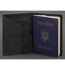 Шкіряна обкладинка для паспорта з українським гербом чорна купить в интернет магазине подарков ПраздникШоп