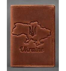 Шкіряна обкладинка для паспорта з карткою України світло-коричневий купить в интернет магазине подарков ПраздникШоп
