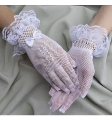 Перчатки кружевные Гламур 24см (белые) купить в интернет магазине подарков ПраздникШоп
